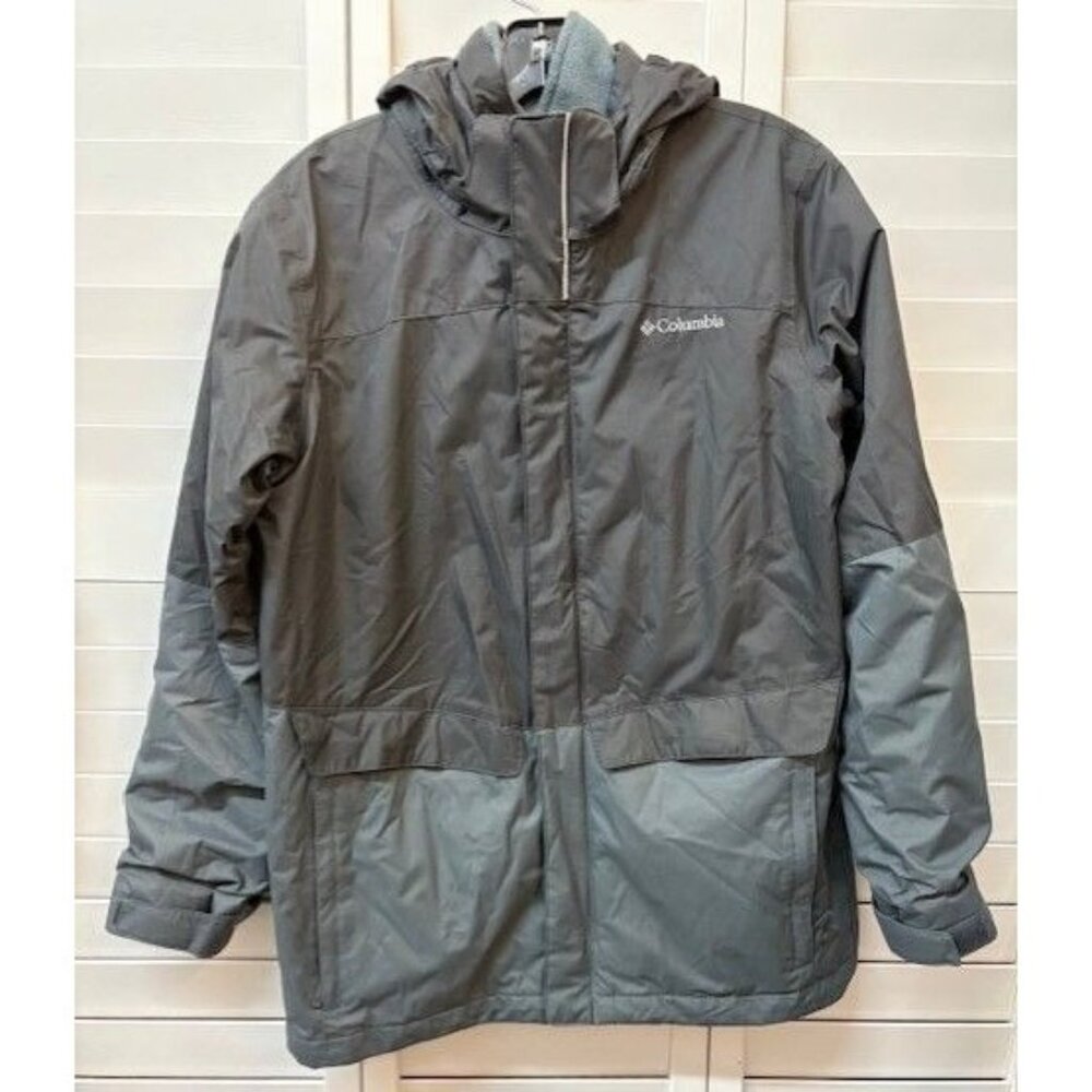 Columbia Interchange Gray Hooded Jacket Mens‎ Size L Water-Resistant Shell
